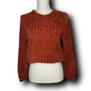 Altar’D State Fuzzy Cropped Rust Sweater Earthy Comfy Fall Pumpkin Spice Vibes